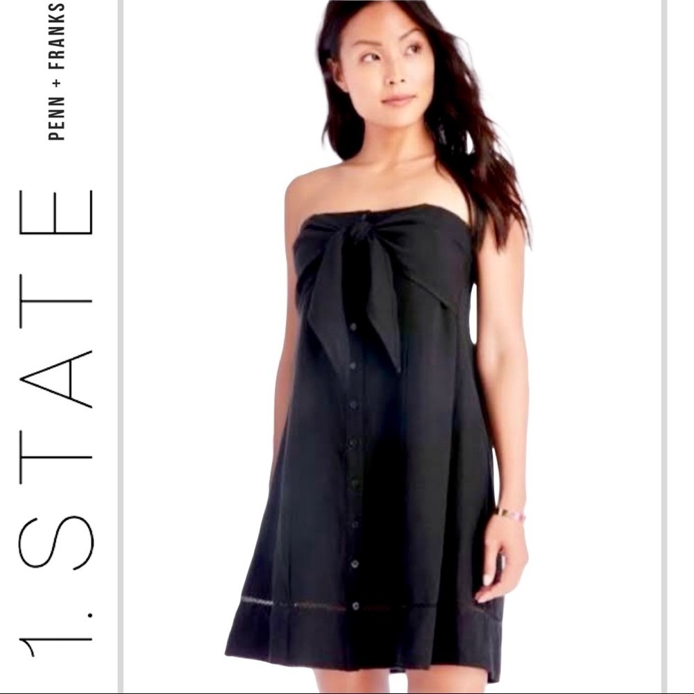 1.State Black Strapless Knot Tie Mini Dress